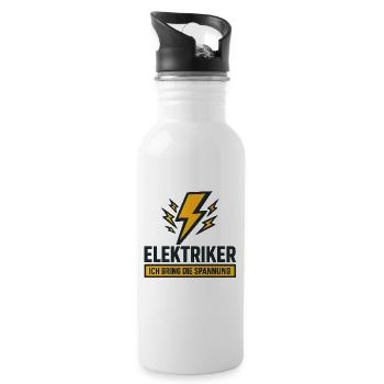 Elektriker Spruch: Ich bring die Spannung - Trinkflasche mit integriertem Trinkhalm - Weiß - Rechts