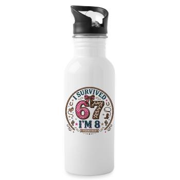 Birthday 8 Year Old Girl Western Cowboy Gift - Water bottle with straw - white - Right