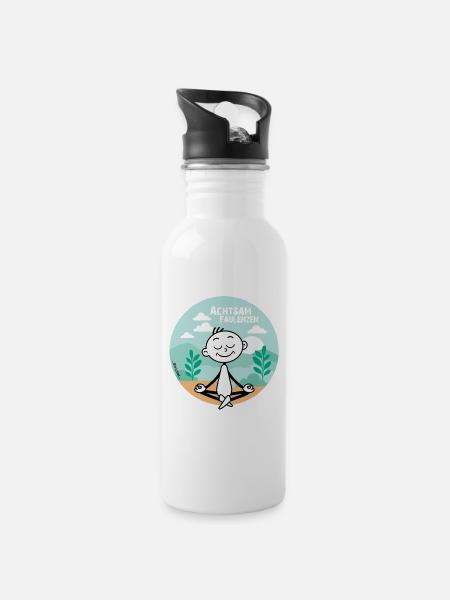 Achtsam Faulenzen – Beruhigendes Yoga & Natur Moti - Trinkflasche mit integriertem Trinkhalm - Weiß