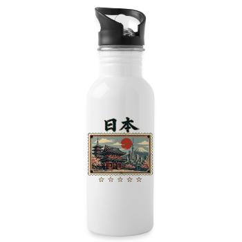 Tokio Reisepost im Vintage Stil - Trinkflasche mit integriertem Trinkhalm - Weiß - Rechts