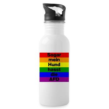 SOGAR MEIN HUND HASST DIE AFD, GEGEN RECHTS - Trinkflasche mit integriertem Trinkhalm - Weiß - Rechts