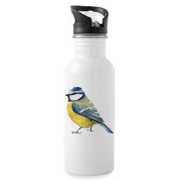 Blue Color Block Design - Water bottle with straw - white - Right