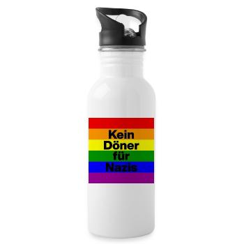 NO KEBAB FOR NAZIS, NEVER AGAIN IS NOW, NO NZS - Water bottle with straw - white - Right