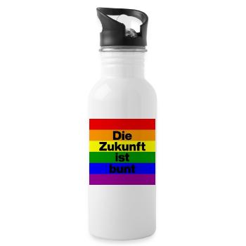 DIE ZUKUNFT IST BUNT, NIE WIEDER, NO NZS, FCK AFD - Trinkflasche mit integriertem Trinkhalm - Weiß - Rechts