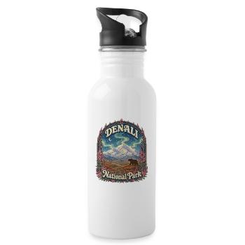 Denali National Park USA Alaska Hiking Vintage - Water bottle with straw - white - Right