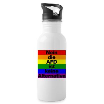 NEIN DIE AFD IST KEINE ALTERNATIVE, NIE WIEDER - Trinkflasche mit integriertem Trinkhalm - Weiß - Rechts