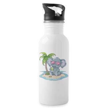 Elephant Summer Palm Tree - Water bottle with straw - white - Right