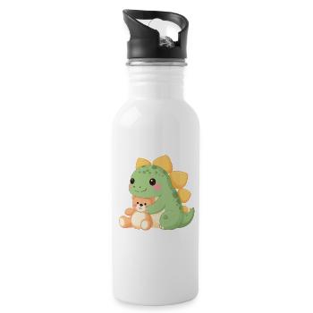 Petit dinosaure vert avec Teddy - Motif comique mignon - Gourde avec paille intégrée - blanc - Droite