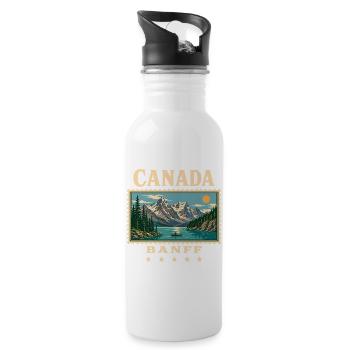 Kanada Banff Vintage Reisemarke - Trinkflasche mit integriertem Trinkhalm - Weiß - Rechts