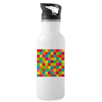 Lebendiges Regenbogen-Kariertes Raster - Trinkflasche mit integriertem Trinkhalm - Weiß - Rechts