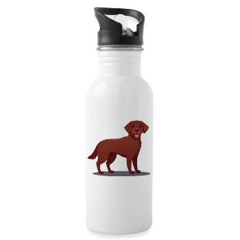 Dunkelbrauner Labrador (Comic) - Trinkflasche mit integriertem Trinkhalm - Weiß - Rechts