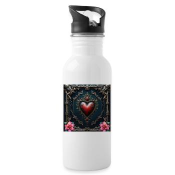 Gerahmtes Barockherz - Trinkflasche mit integriertem Trinkhalm - Weiß - Rechts