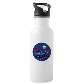 Harbor Run — Teal Roadster am Neon Port - Trinkflasche mit integriertem Trinkhalm - Weiß - Rechts