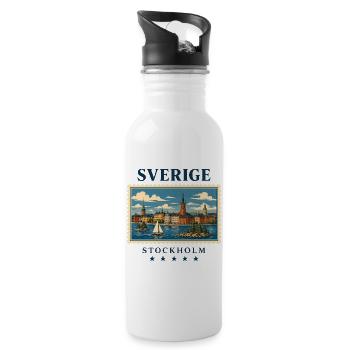 Schweden Stockholm Vintage Reisemarke - Trinkflasche mit integriertem Trinkhalm - Weiß - Rechts
