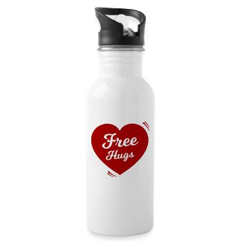 Herz mit Free Hugs Botschaft - Trinkflasche mit integriertem Trinkhalm - Weiß - Rechts