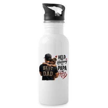 Best Dad Ever Herzumarmung - Trinkflasche mit integriertem Trinkhalm - Weiß - Rechts