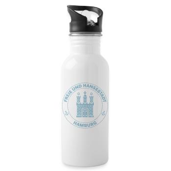 Hamburg Wappen – Freie Und Hansestadt (Sky Blue) - Trinkflasche mit integriertem Trinkhalm - Weiß - Rechts