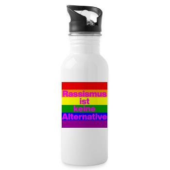 RASSISMUS IST KEINE ALTERNATIVE NIE WIEDER, NO NZS - Trinkflasche mit integriertem Trinkhalm - Weiß - Rechts