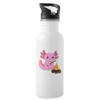 Axolotl rose grillant des guimauves au feu de camp – Sweet - Gourde avec paille intégrée - blanc - Droite