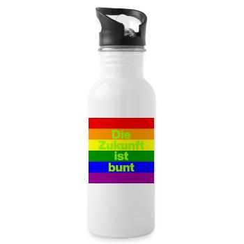 DIE ZUKUNFT IST BUNT, NIE WIEDER, FRIEDEN, NO NZS - Trinkflasche mit integriertem Trinkhalm - Weiß - Rechts