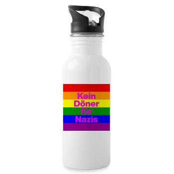KEIN DÖNER FÜR NAZIS, NIE WIEDER IST JETZT, NO NZS - Trinkflasche mit integriertem Trinkhalm - Weiß - Rechts
