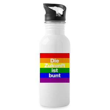 DIE ZUKUNFT IST BUNT, NIE WIEDER, FRIEDEN, NO NZS - Trinkflasche mit integriertem Trinkhalm - Weiß - Rechts