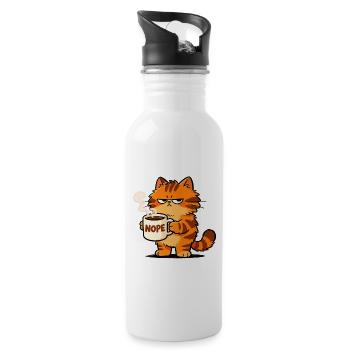 Mürrische Katze Kaffee Nope Spruch - Trinkflasche mit integriertem Trinkhalm - Weiß - Rechts