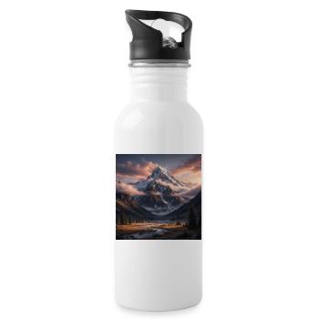 Mountains - Water bottle with straw - white - Right