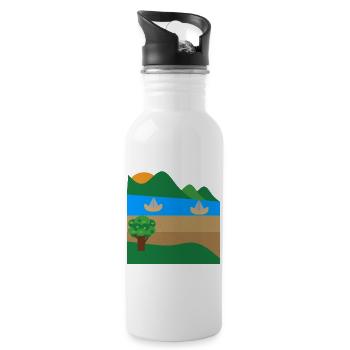 Lakeside Boats and Mountains - Water bottle with straw - white - Right
