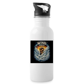 Wind power fist over clouds - Water bottle with straw - white - Right