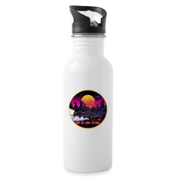 80s Retro Cyberpunk Outrun Sports Car Design - Water bottle with straw - white - Right