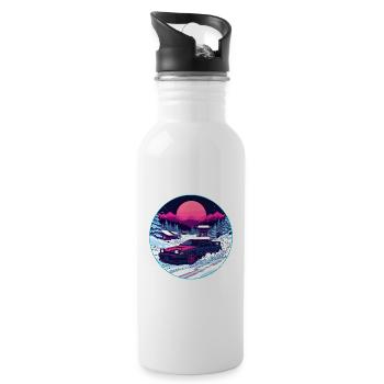 Retro 80s JDM Winter Drift AE86 Synthwave Art - Water bottle with straw - white - Right