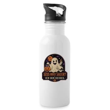Süß oder sauer? Ich bin beides – Halloween - Trinkflasche mit integriertem Trinkhalm - Weiß - Rechts