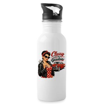 Vintage Pin-Up: Classy with a Side of Gasoline - Water bottle with straw - white - Right