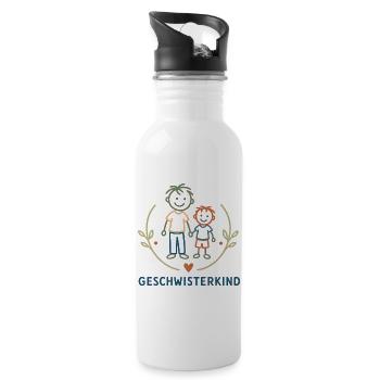 Geschwisterkind Brüder Illustration - Trinkflasche mit integriertem Trinkhalm - Weiß - Rechts