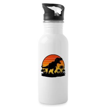T-Rex au coucher de soleil tropical - Gourde avec paille intégrée - blanc - Droite