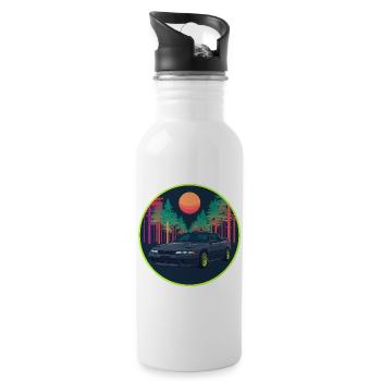 Retro 90er JDM R32 Forest Neon Moon Emblem - Trinkflasche mit integriertem Trinkhalm - Weiß - Rechts