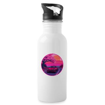 Retro 80s JDM FC Coupe Sakura Sunset Emblem - Water bottle with straw - white - Right