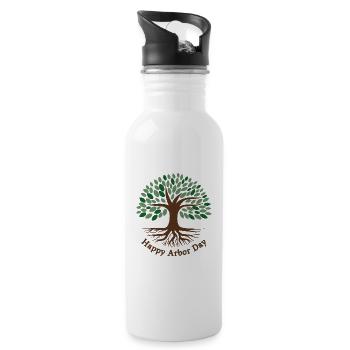 Happy Arbor Day, Leaves, Tree and Roots - Water bottle with straw - white - Right