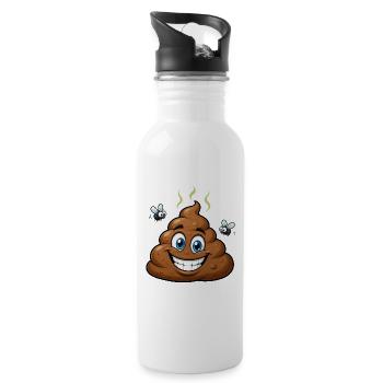 Brown Comic Dog Poop with Flies – Humorous - Water bottle with straw - white - Right