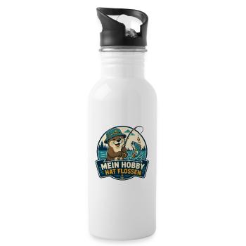 Mein Hobby hat Flossen – Angel-Otter - Trinkflasche mit integriertem Trinkhalm - Weiß - Rechts