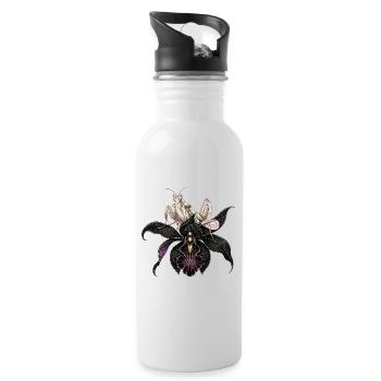 Orchideen-Gottesanbeterin & Schwarze Orchidee - Trinkflasche mit integriertem Trinkhalm - Weiß - Rechts