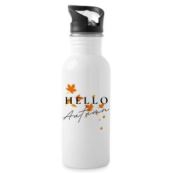 Hello Autumn | Autumn Typography Shirt - Water bottle with straw - white - Right