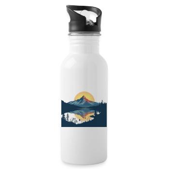 Mountain Lake Sunset Reflection - Water bottle with straw - white - Right