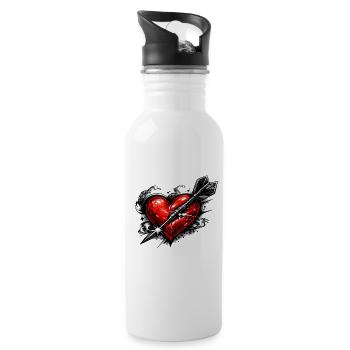 Heart with arrow in tattoo style - Water bottle with straw - white - Right