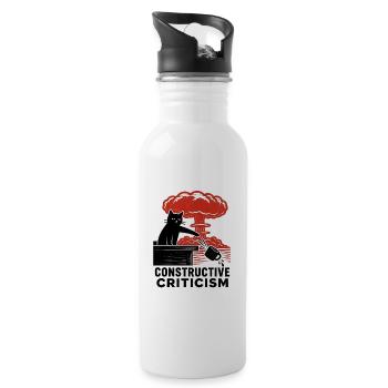 Linocut Cat Nuclear Explosion Coffee Mug - Water bottle with straw - white - Right