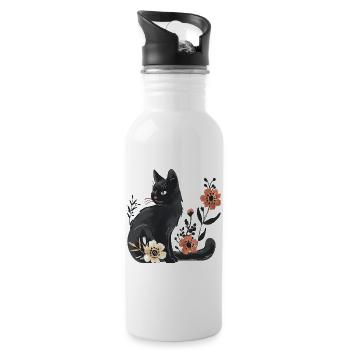 Chat noir parmi les fleurs printanières - Gourde avec paille intégrée - blanc - Droite