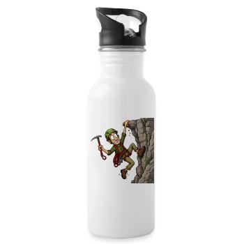 Comic-Bergsteiger am Überhang – Klettern Abenteuer - Trinkflasche mit integriertem Trinkhalm - Weiß - Rechts
