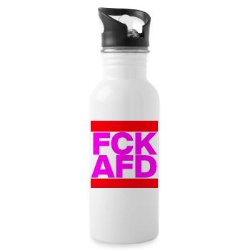 FCK AFD, NIE WIEDER IST JETZT, NO NZS, NO AFD PINK - Trinkflasche mit integriertem Trinkhalm - Weiß - Rechts