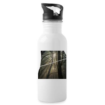 Forest sunbeams in the morning light - Water bottle with straw - white - Right
